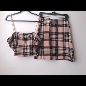 Two piece set plaid skirt and crop top